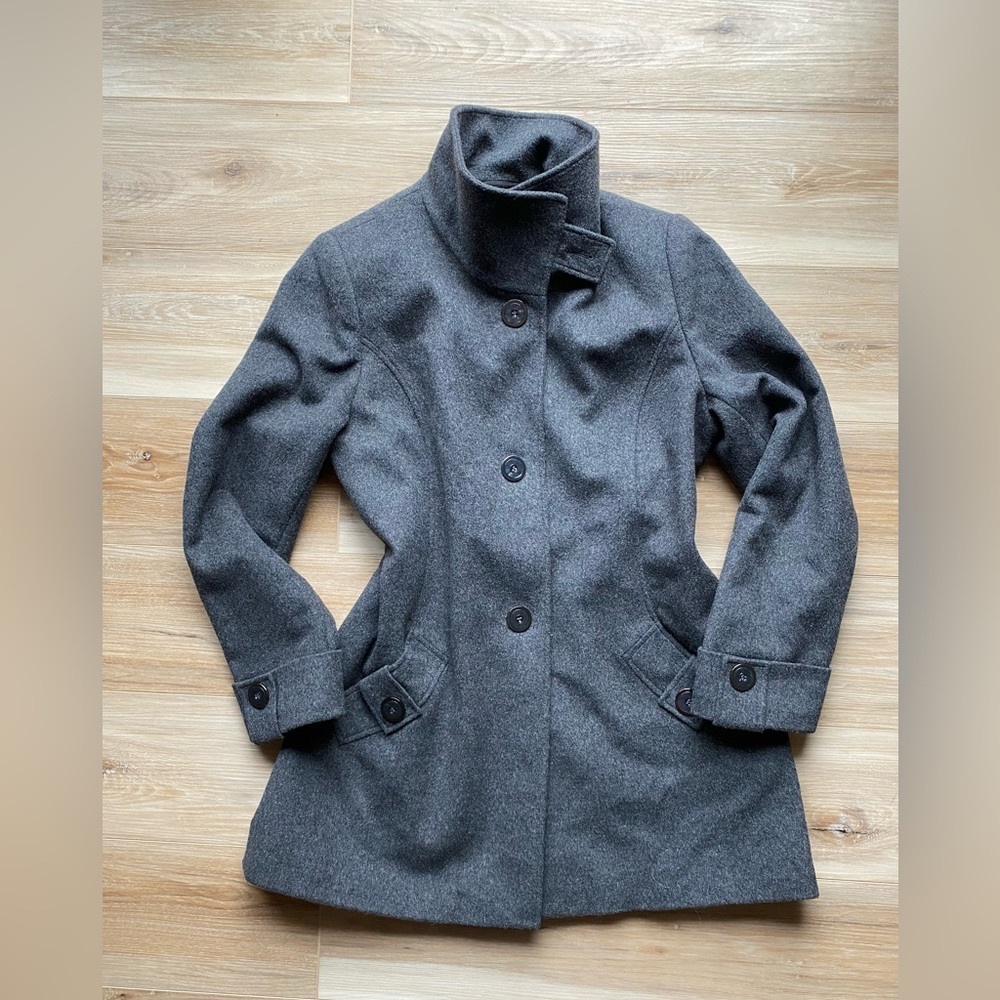 Kristen Blake Grey Mock Neck Wool Coat